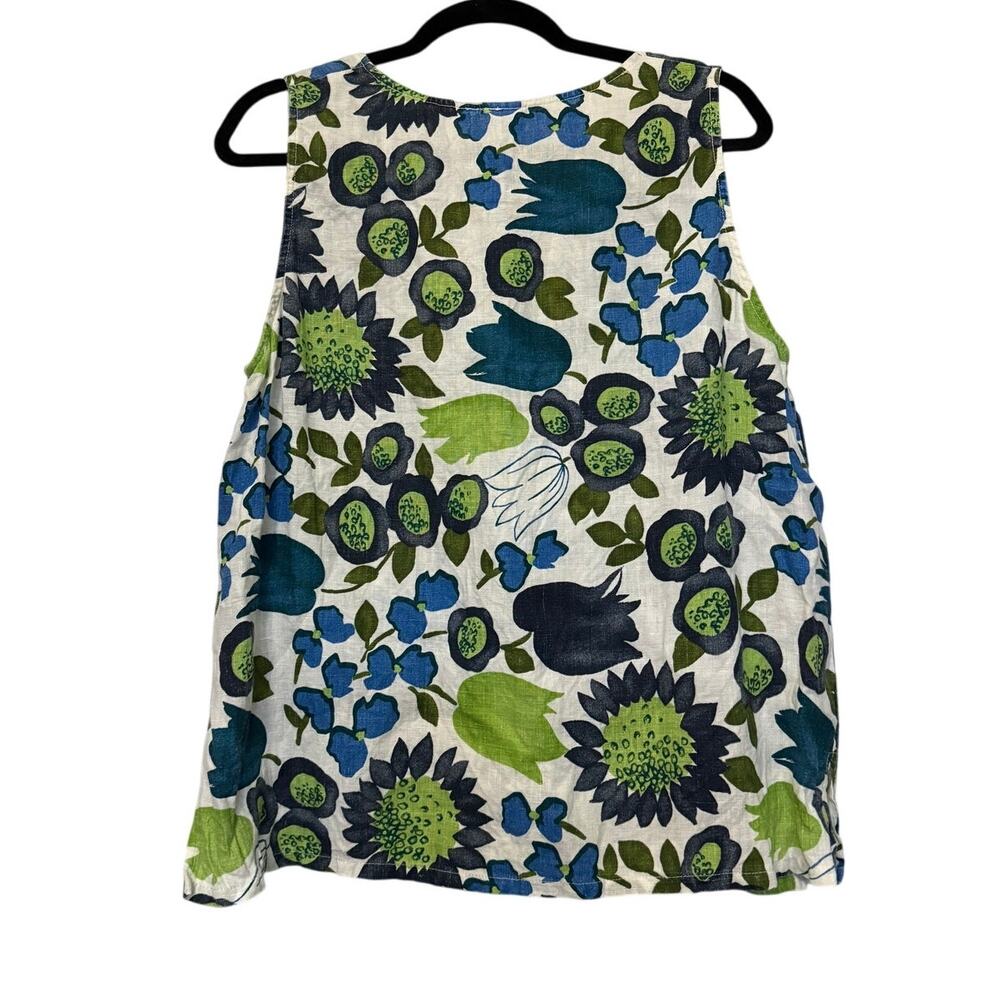 Hot Cotton Womens Multicolor Floral 100% Linen Sleeveless Crew Neck Tank Tops 1X - Picture 5 of 5